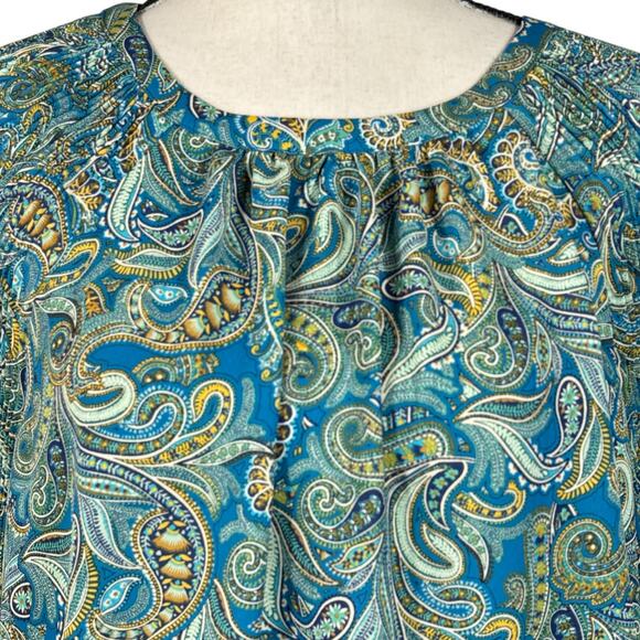 J. Jill Large Tunic Top Paisley Slits Keyhole Long Balloon Sleeves Round Neck - Picture 2 of 10